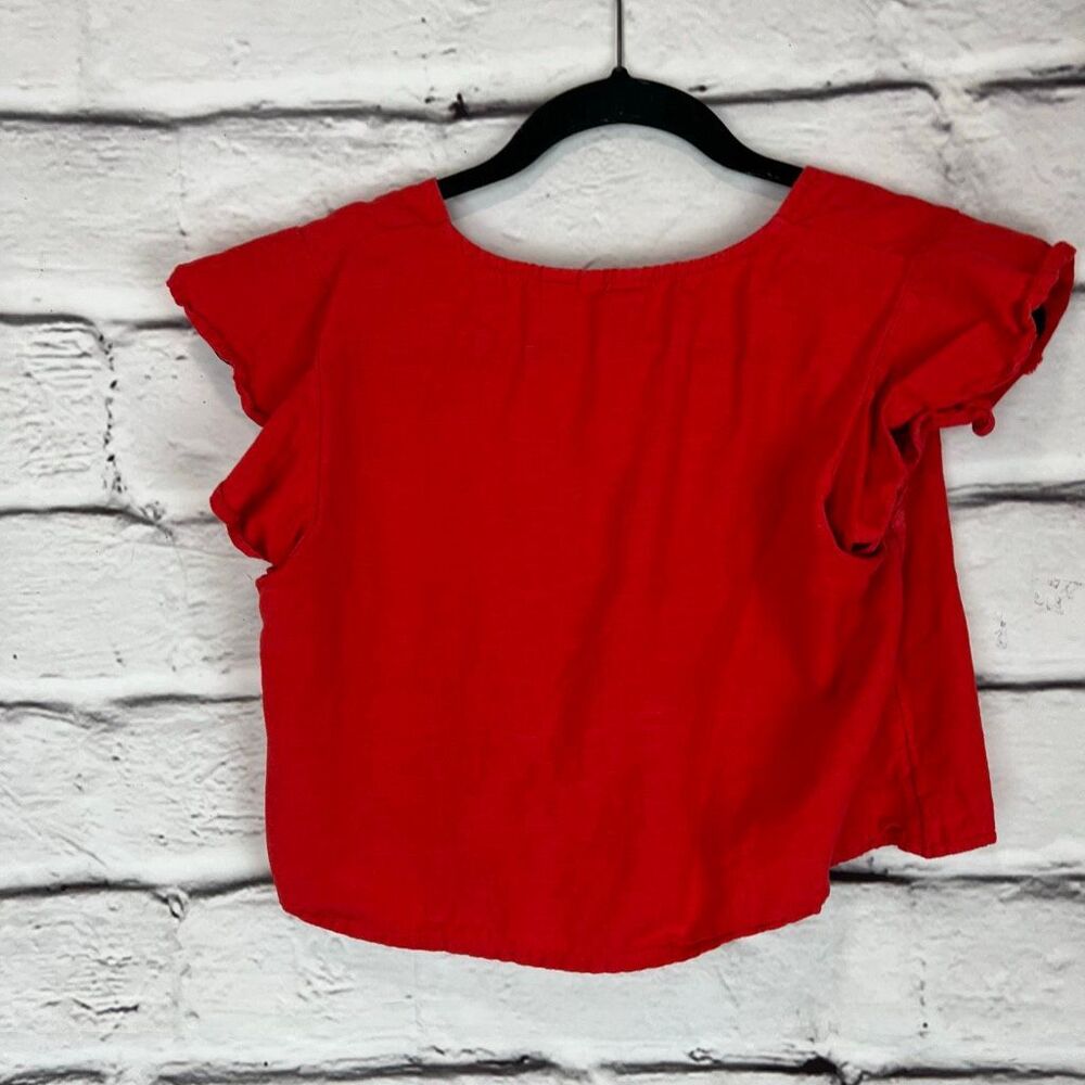 Roxy Women's Red V-Neck Button Down Flounce Sleev… - image 8